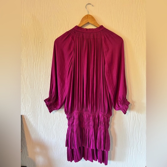 Anthropologie Current Air Los Angeles Magenta Fuchsia Pink Ruffle Pleated Dress - Picture 8 of 13